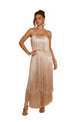Swaying Glamour Layered Fringe Halter Dress