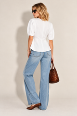 Short Puff Sleeve Peplum Top