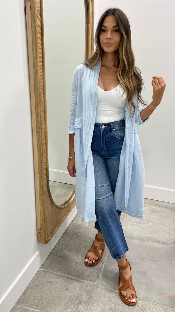 Linen Baby Blue Shawl Cardigan