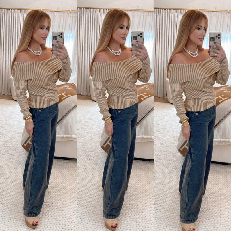 Eliana Taupe Off Shoulder Top