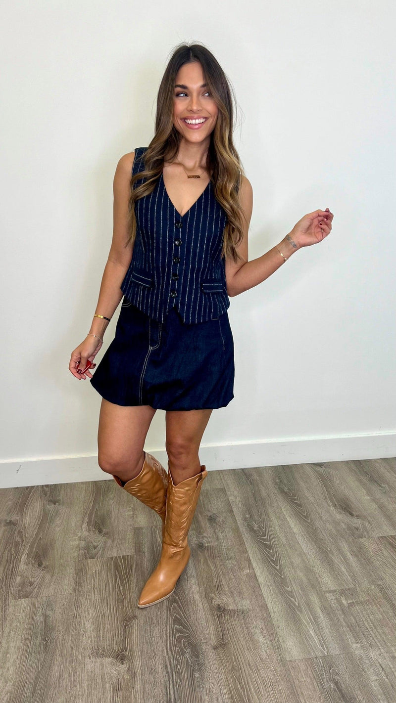 Demitra Striped Navy Vest - PRINZZESA BOUTIQUE