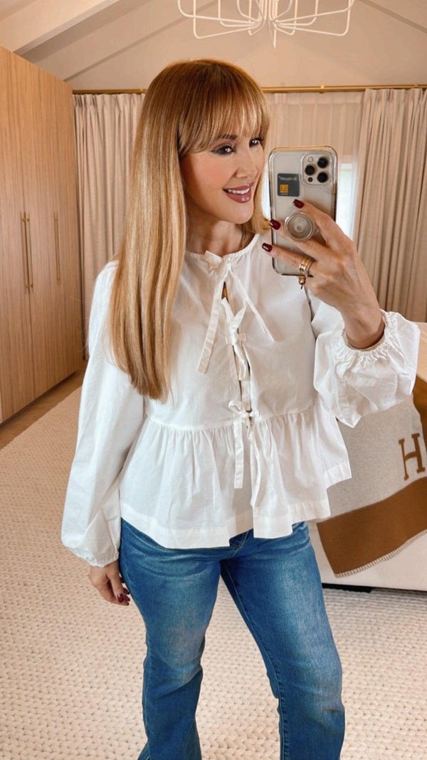Lina White Poplin Bow Top - PRINZZESA BOUTIQUE