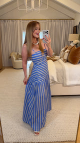 Blue Stripe Diagonal Tiered A Line Maxi Skirt