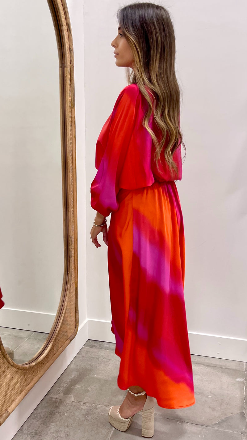 Pink Ombre Satin Boat Neck Blouson Top