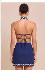 Navy 2pc Embroidered Skirt Set