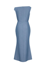Woven Midi Dress W/ Pleated Waist Tie Detail