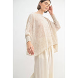 LEAF PRINT OVERSIZED TOP WITH SMOCKED CUFF SLEEVE