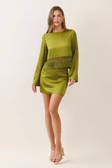 Satin side zipper closure A-line mini skirt