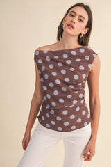 POLKA DOT OFF SHOULDER TOP Brown