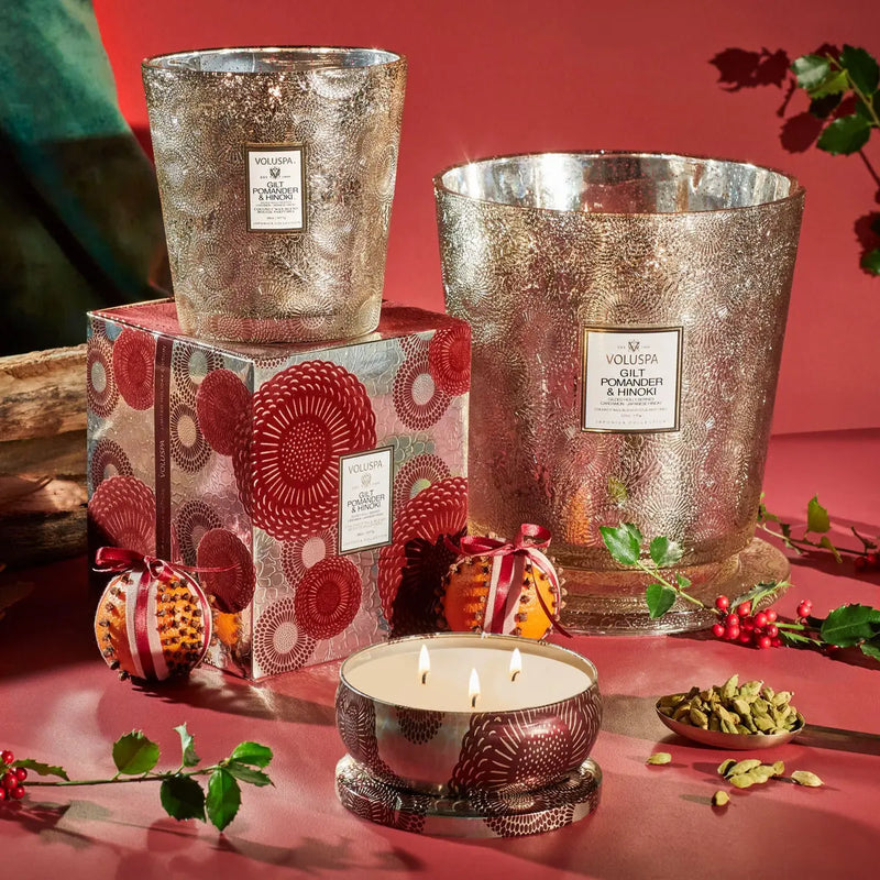 5 WICK 123 OZ HEARTH CANDLE GILT POMANDER & HINOKI - PRINZZESA BOUTIQUE