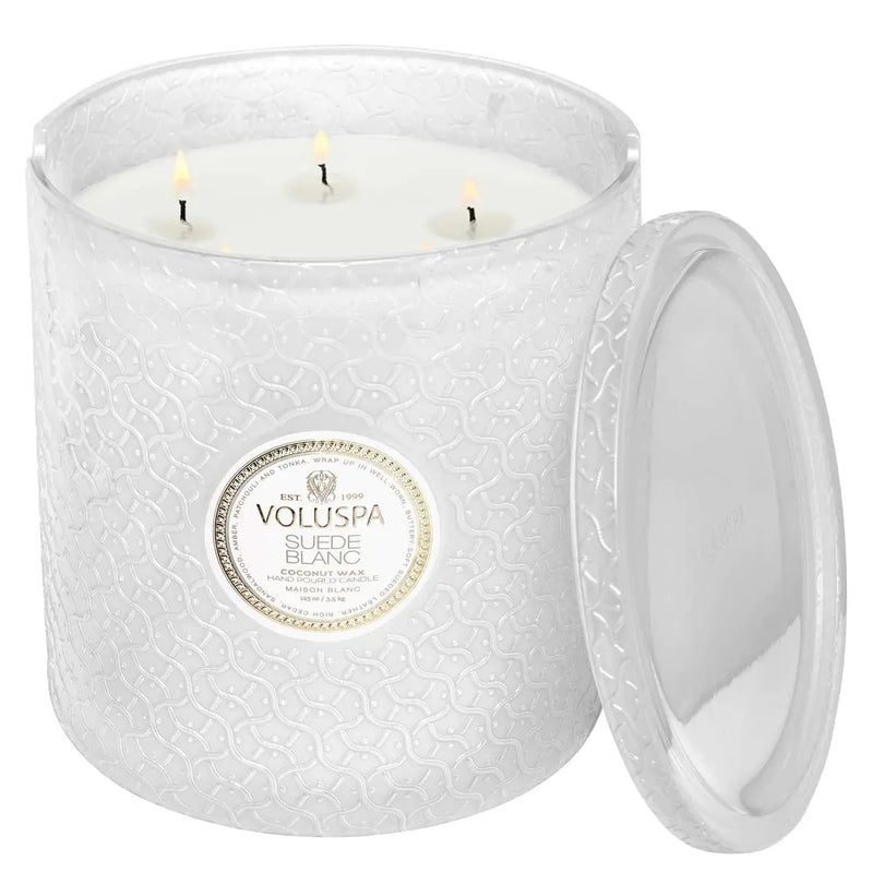 5 Wick Hearth Candle Suede Blanc - PRINZZESA BOUTIQUE
