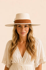 Tasha Boater Crown Hat- Beige
