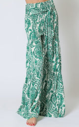 Stacey White and Green Tie Front Long Pant
