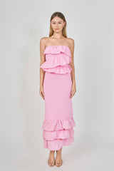 Mixed Media Strapless Fitted Maxi Dress