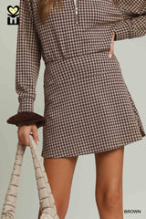 Brown Gingham Plaid Skort