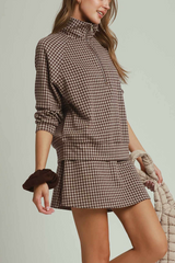 Brown Gingham Half-Zip Long Sleeve Pullover