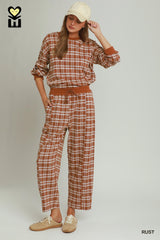 Rust British Plaid Straight Leg