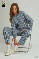Denim British Plaid Straight Leg