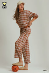 Rust British Plaid Straight Leg