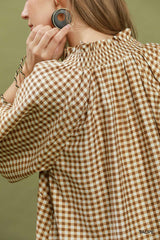 Gingham Check Puff Sleeve Blouse