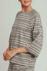 Fleece Plaid Raglan Sleeve Top