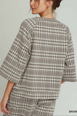 Fleece Plaid Raglan Straight Leg Pants