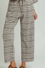 Fleece Plaid Raglan Straight Leg Pants