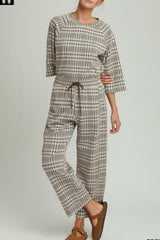Fleece Plaid Raglan Straight Leg Pants