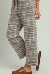 Fleece Plaid Raglan Straight Leg Pants