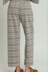 Fleece Plaid Raglan Straight Leg Pants