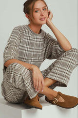 Fleece Plaid Raglan Straight Leg Pants