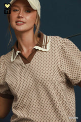 Jacquard Knit Pullover With Lace Trim Collar