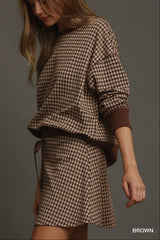 Gingham Long Sleeve Pullover Sweatshirt