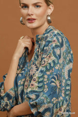 Abstract Print Balloon Sleeve Top