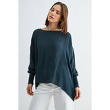 BOAT NECK OVERSIZE TOP WITH SMOCKED CUFF SLEEVE