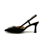 Carrie Summer Black Raffia Night Sling back Kitten Heel