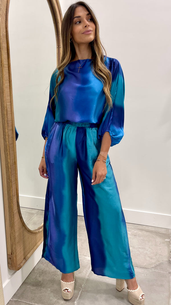 Ombre Satin Pants Blue