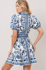 Kelly  printed woven mini dress IVORY BLUE