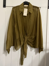 Italian Tie front Blouse in Olive