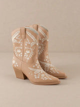 The Bailey Apricot Embroidered Cowboy Bootie - PRINZZESA BOUTIQUE