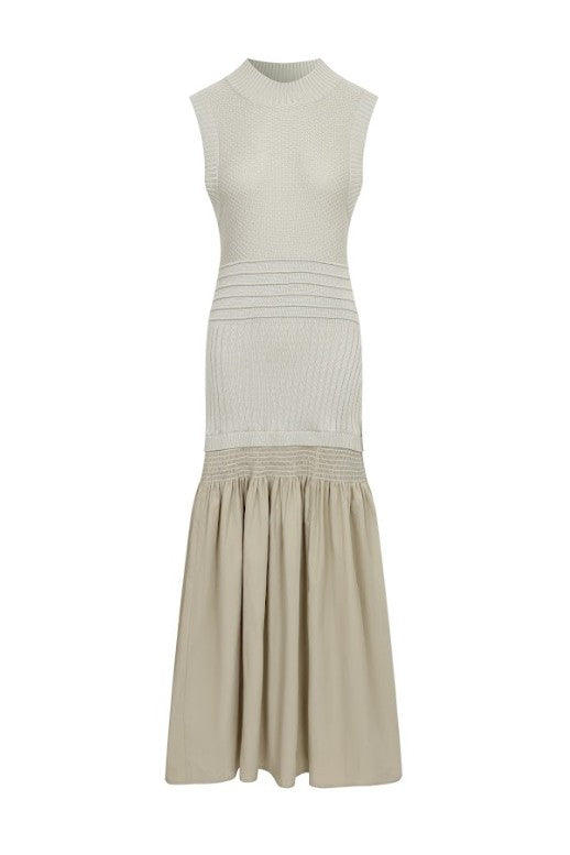 Mock-neck Drop-waist Sweater Midi Dress Natural Medium
