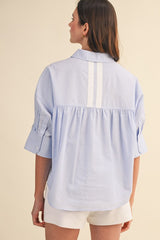 Striped Button Down Top With Dog Embroidery