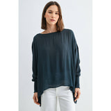 BOAT NECK OVERSIZE TOP WITH SMOCKED CUFF SLEEVE