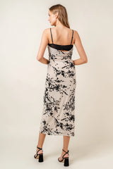 Lace Burn Out Velvet Floral Mesh Midi DRESS