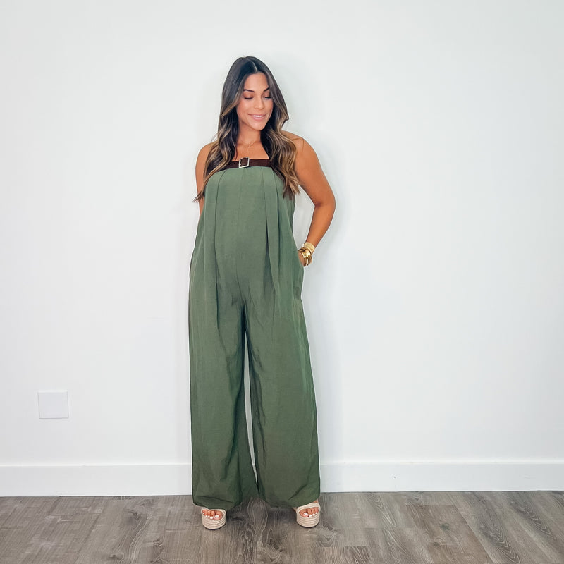 Donatella Olive Belted Romper - PRINZZESA BOUTIQUE