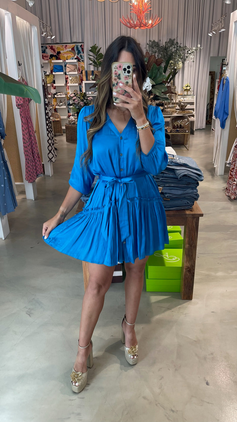 Aqua Blue V-Neck Mini Dress