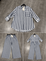 Navy Linen Striped Set