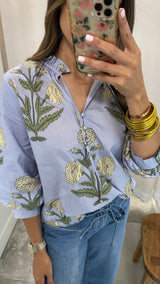 Cici Blue Floral Blouse