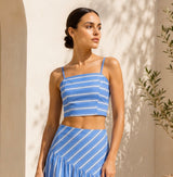 Blue Stripe Diagonal Tiered A Line Maxi Skirt