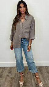 Serafina Linen Button Up Top - PRINZZESA BOUTIQUE